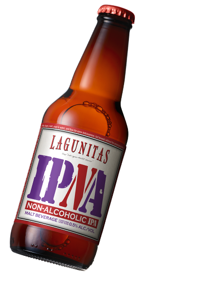 Lagunitas Brewing Company non-alcohol IPNA 12oz bottle sideways