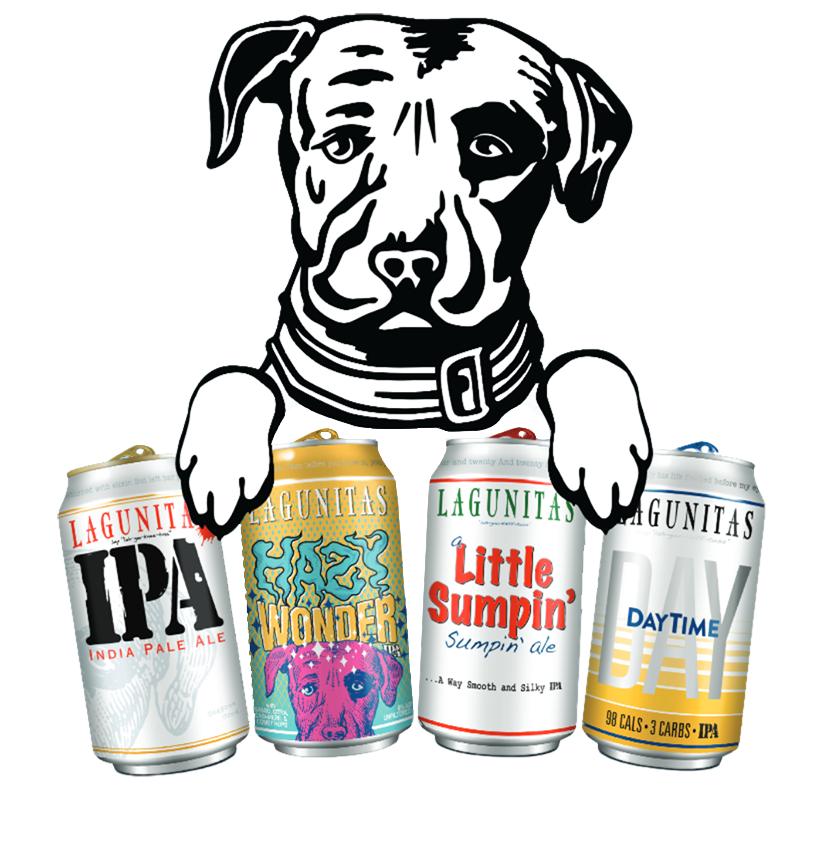 Lagunitas Brewing Company VarietI-PAck with 12oz cans of IPA Hazy Wonder Little Sumpin' DayTime with dog logo
